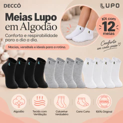 Kit De 12 Pares Meias Lupo Kids Infantil Cano Curto Algodão Tamanho 24 ao 35