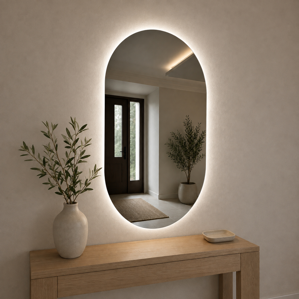 Espelho orgânico OVAL Grande com Led À PILHA 70x50cm