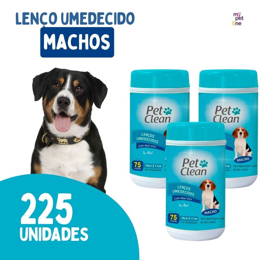 Kit 3 Lenços Umedecidos Macho Pet Clean para Cães e Gatos - 75 Unidades