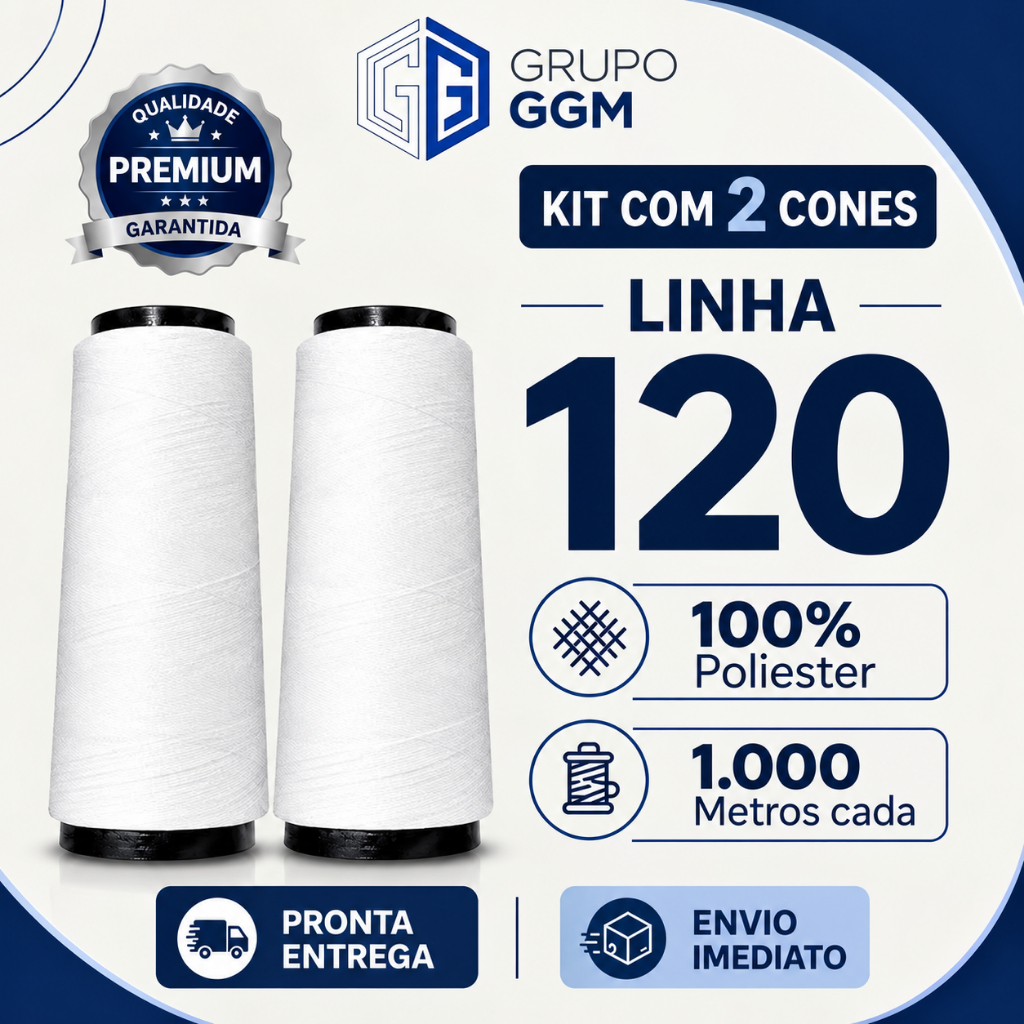 Linha de costura 120 1.000 metros Preto, Branco e Colorido