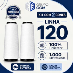 Linha de costura 120 1.000 metros Preto, Branco e Colorido