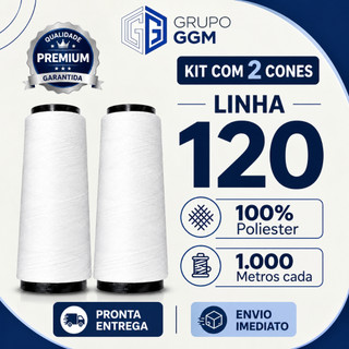 Linha de costura 120 1.000 metros Preto, Branco e Colorido