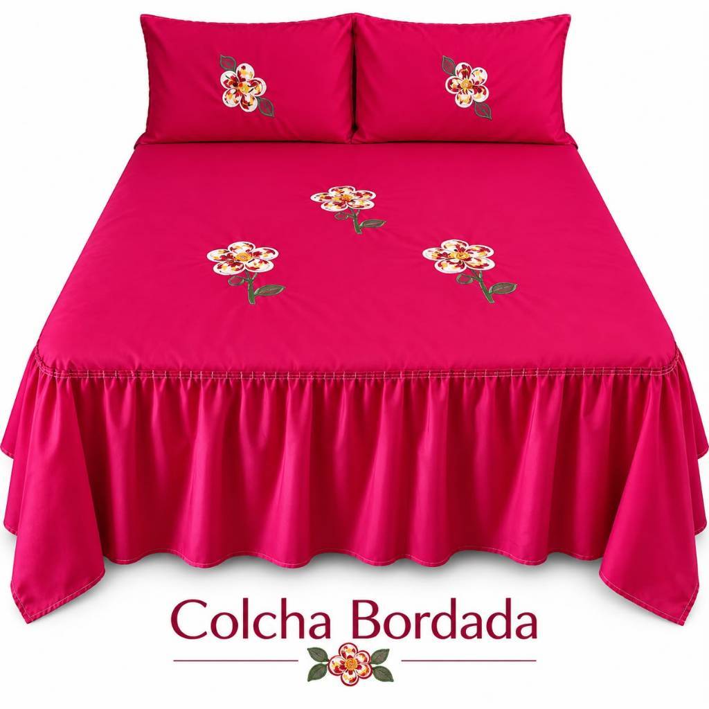 COLCHA BORDADA CAMA CASAL BOX COM BABADO 3 PEÇAS - PREÇO DE FÁBRICA