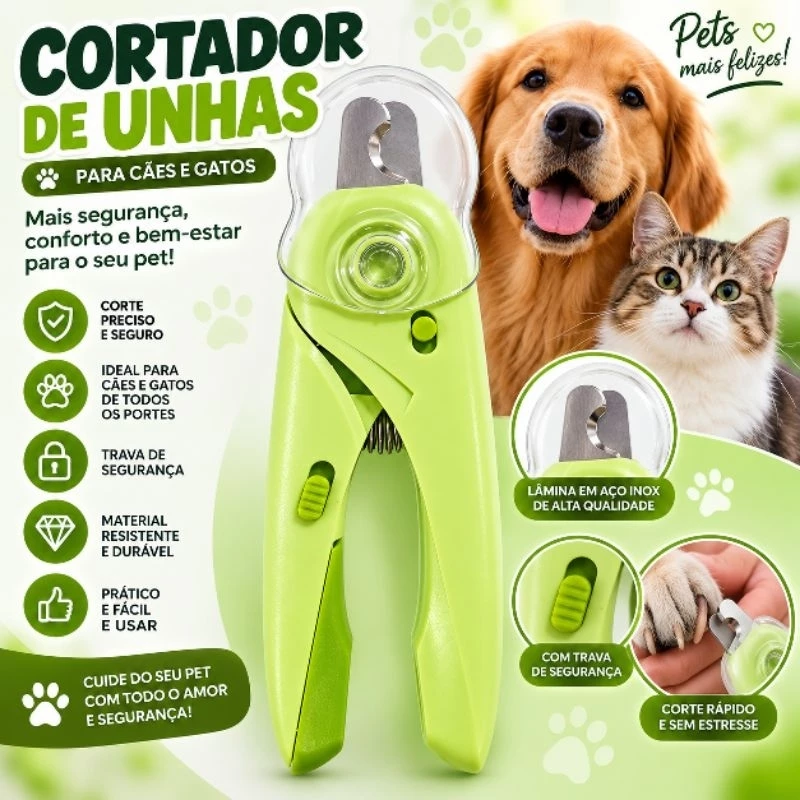 Cortador de Unhas Pet Cães e Gatos com Led Lixa Protetor Anti resíduos