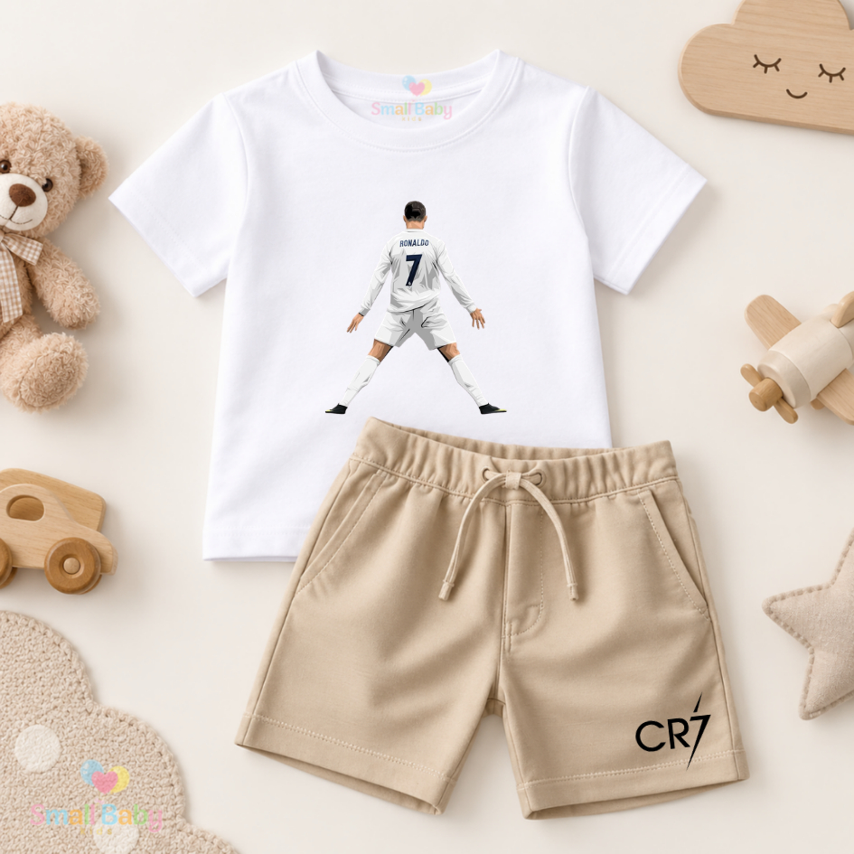 Conjunto Infantil Camiseta e Short Moletinho C r7 Siuuuuu Jogador Times Futebol Menino Verão