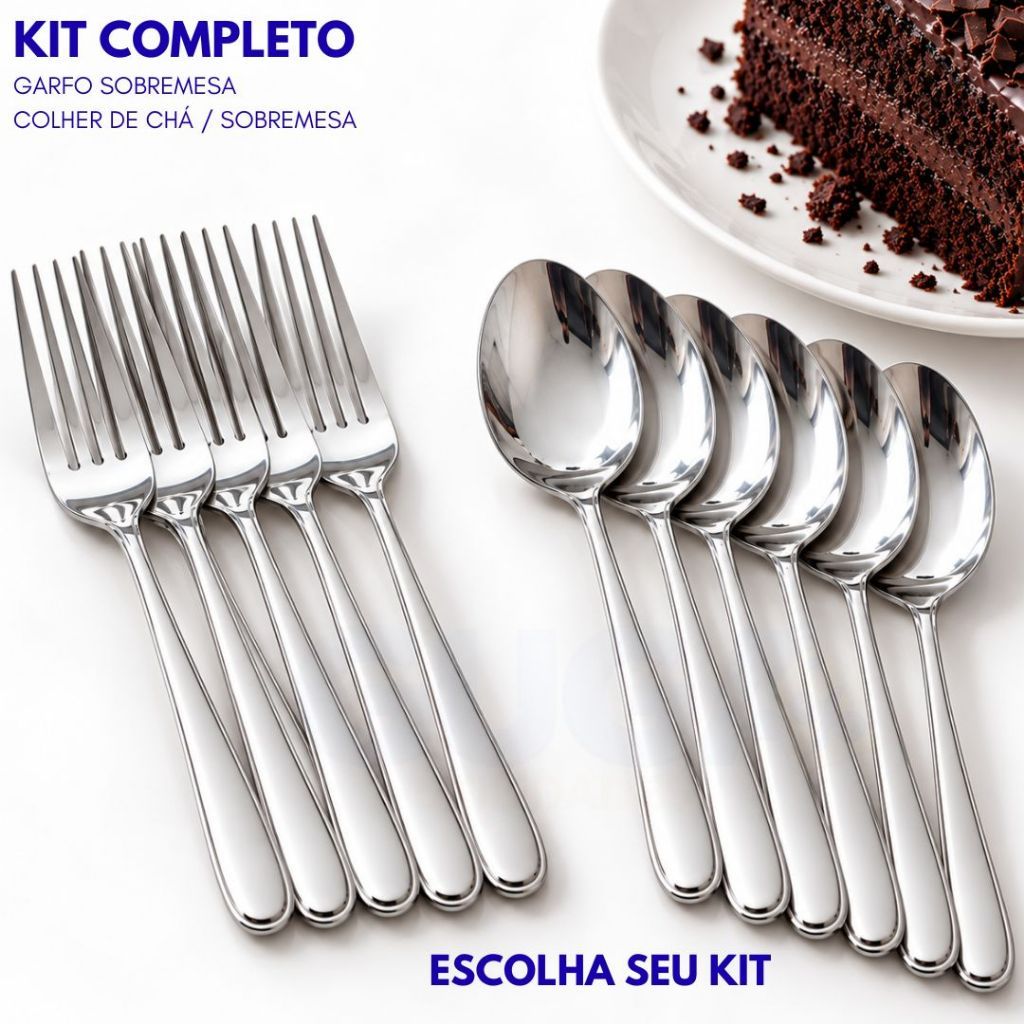 Kit Talheres de Sobremesa Colher de Sobremesa e Garfo de Sobremesa Talher Inox Colherzinha de Sobremesa