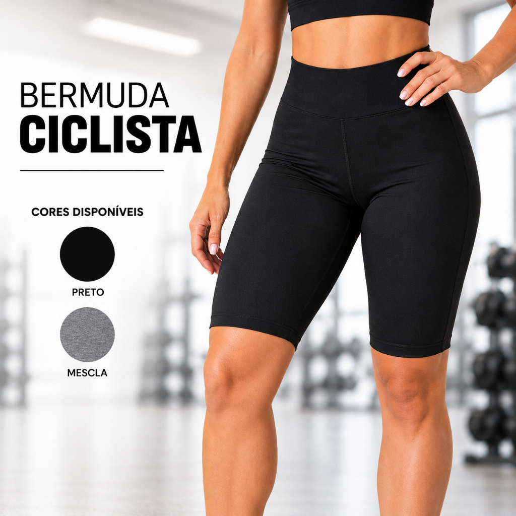 Bermuda Ciclista Feminina Cós Alto Academia Fitness Suplex Confortável Não Transparente