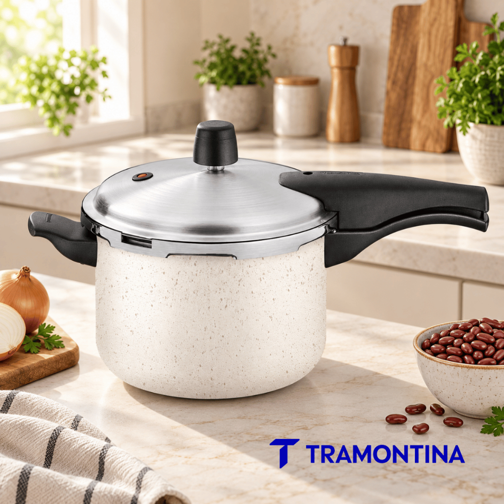 Imagem Panela de Pressão Tramontina 4,5L Bege Antiaderente Starflon Max Vancouver Effect 20cm Alumínio Baunilha Off White Creme