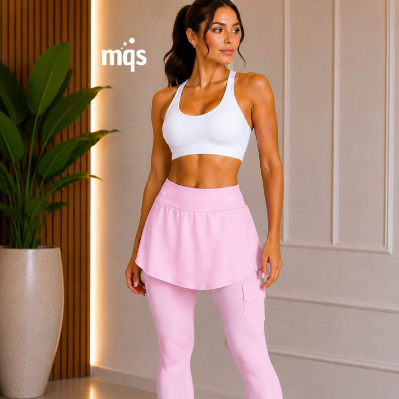Legging com bolso e tapa bumbum | MQS moda fitness - Poliamida Cintura Alta com Saia Tapa Bumbum Academia Feminina