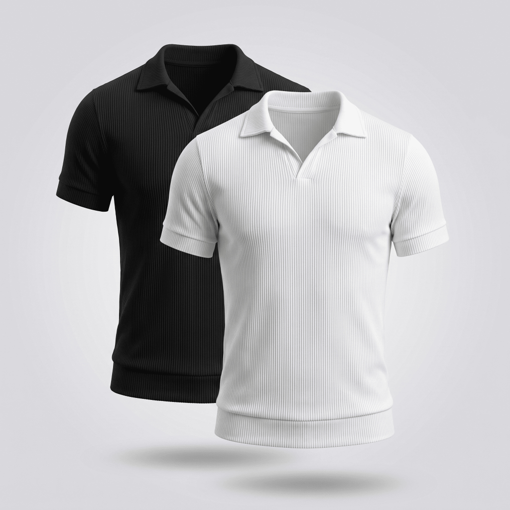 Kit 2 Camisa Polo Italiana Masculina Texturizada Sem Botão Manga Slim Luxo