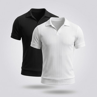 Kit 2 Camisa Polo Italiana Masculina Texturizada Sem Botão Manga Slim Luxo