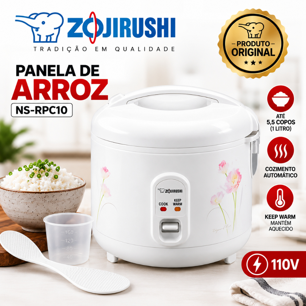 Panela de Arroz Zojirushi Elétrica Vapor Automática NS-RPC10 Japão 5,5 Copos 1L Original Garantia NF