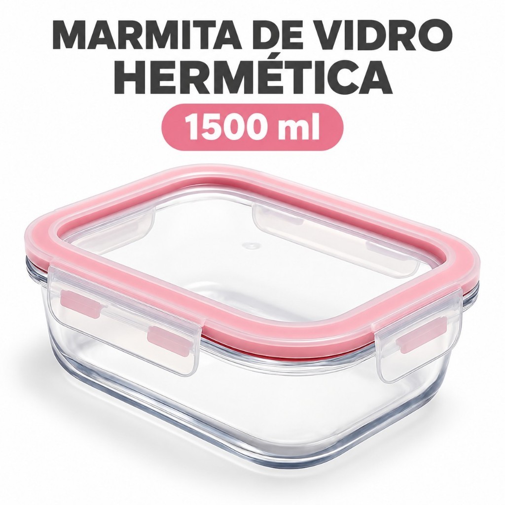 Marmita Vidro Hermética Anti Vazamento 1500ml Premium