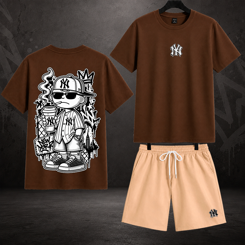 Conjunto Camiseta Masculina Algodão 30.1 e Short Tactel com Elastano Conjunto Streetwear New York graffiti Estilo Urban — imagem 2 de 2