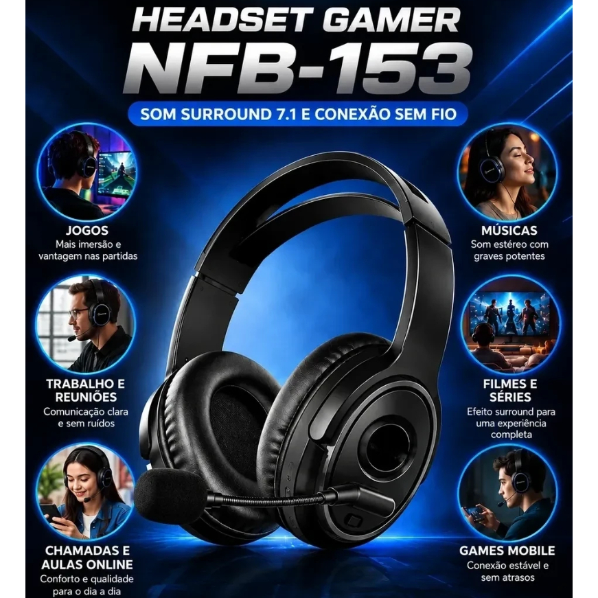 Headset Fone Gamer com microfone USB e P2 Para PC Computador Headphone Videogame NFB-153