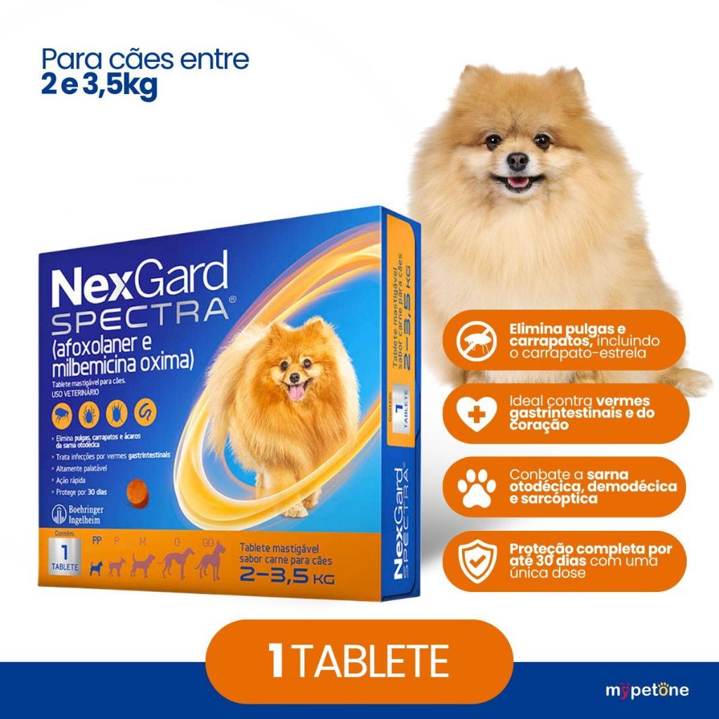 NexGard Spectra para Cães de 2 a 3,5 Kg - 1 Tablete