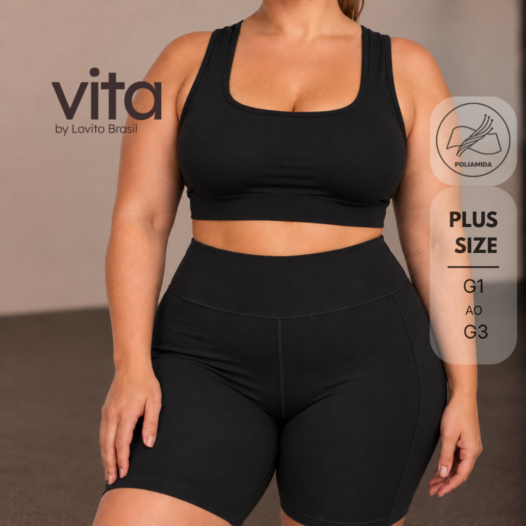 Lovito Vita Bermuda Esportiva Feminina com Cós Largo Plus Size SSB23642394