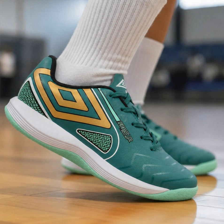 Chuteira Futsal Infantil Umbro Pro 5 JR Bright Emerald Original Conforto Quadra Lisa