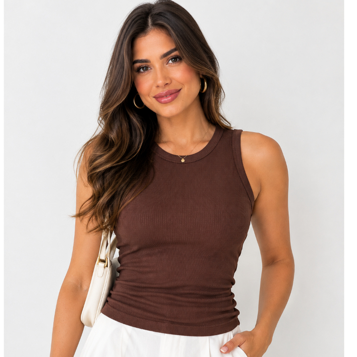 Regata Feminina Ribana Canelada Basica Confortavel Elastano Casual Blusinha Estilosa Tecido Premium