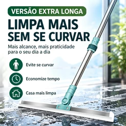 Rodo Multiuso 50cm Cabo Extensível 68-140cm Giratório 180° para Piso Banheiro Cozinha Vidro e Limpeza