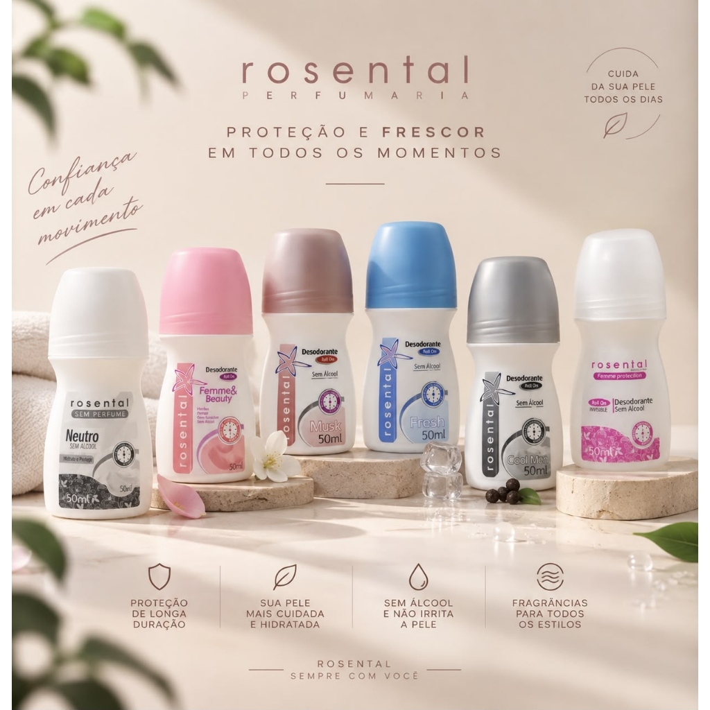 Kit Desodorante Roll On Antitranspirante Rosental