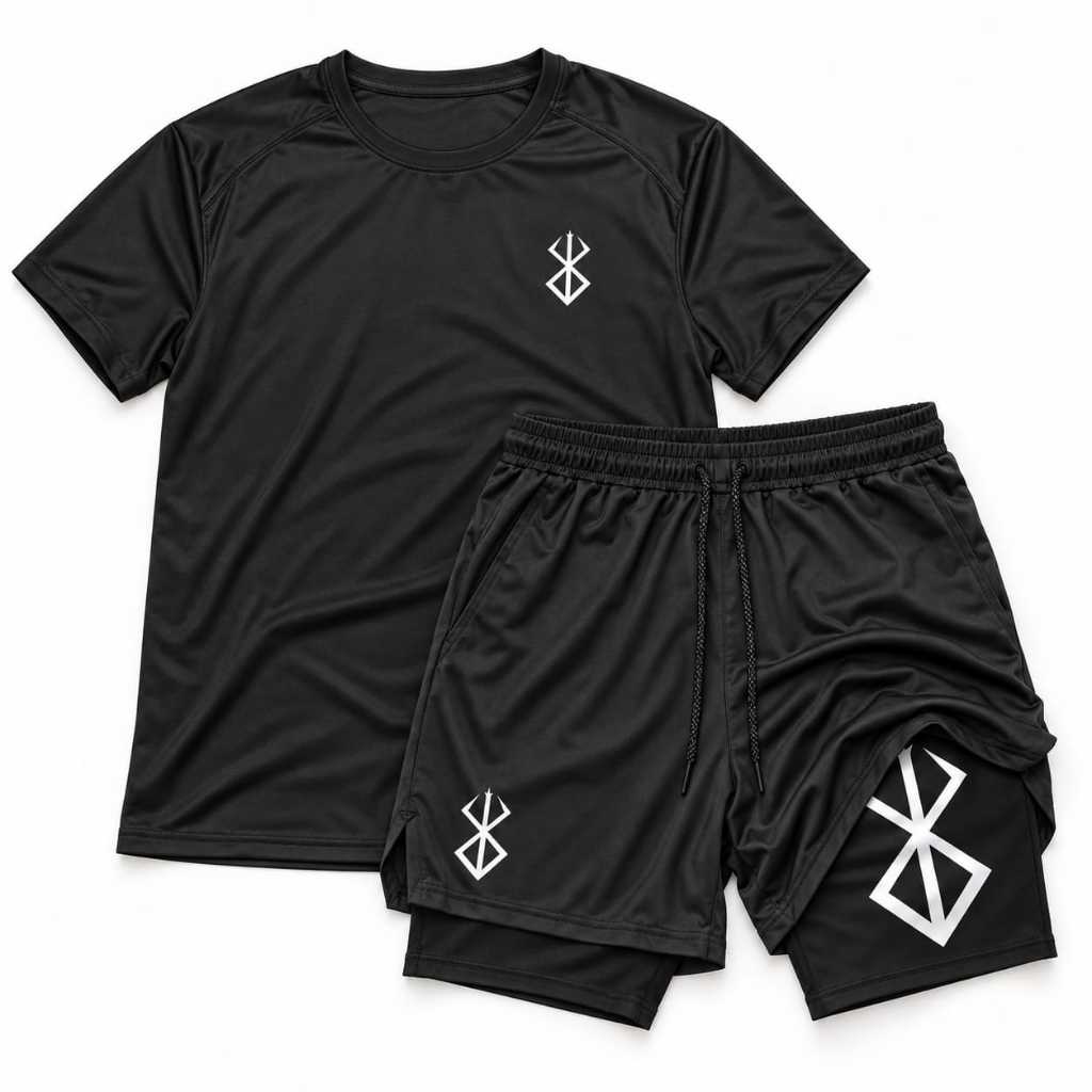 Conjunto Academia Masculino Dry Fit Camiseta e Short 2 em 1 Berserk Compressão