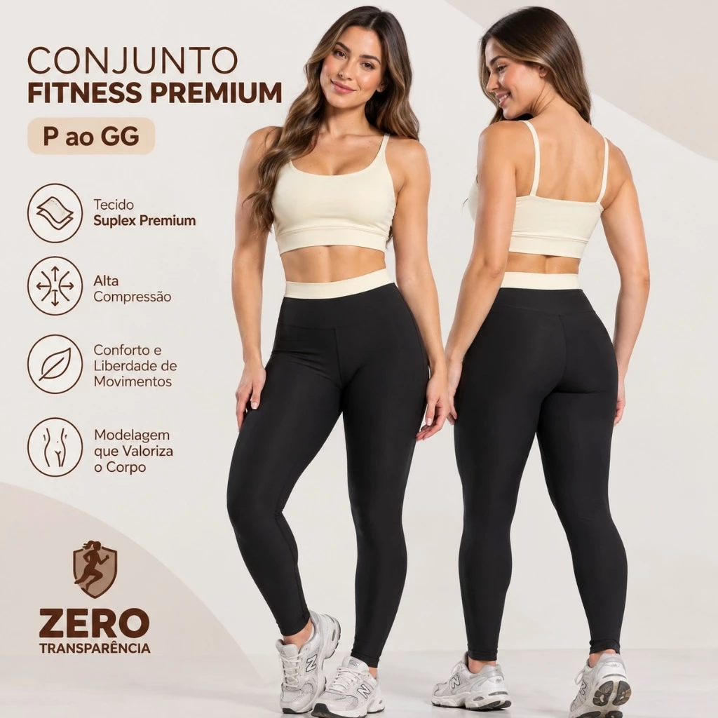 Conjunto Feminino Fitness Top Confortavel, Calça Legging Zero Transparencia Bicolor Cintura Alta Suplex Premium — imagem 1