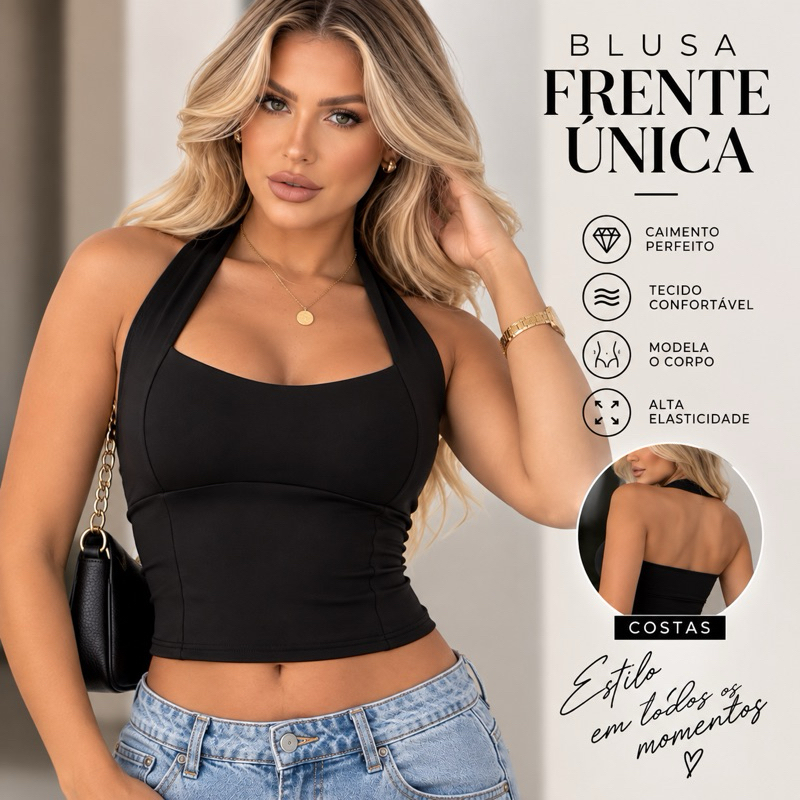 Blusa Feminina Top Halter Frente Única Costas Nuas Cropped Halter Neck Verão Tendência