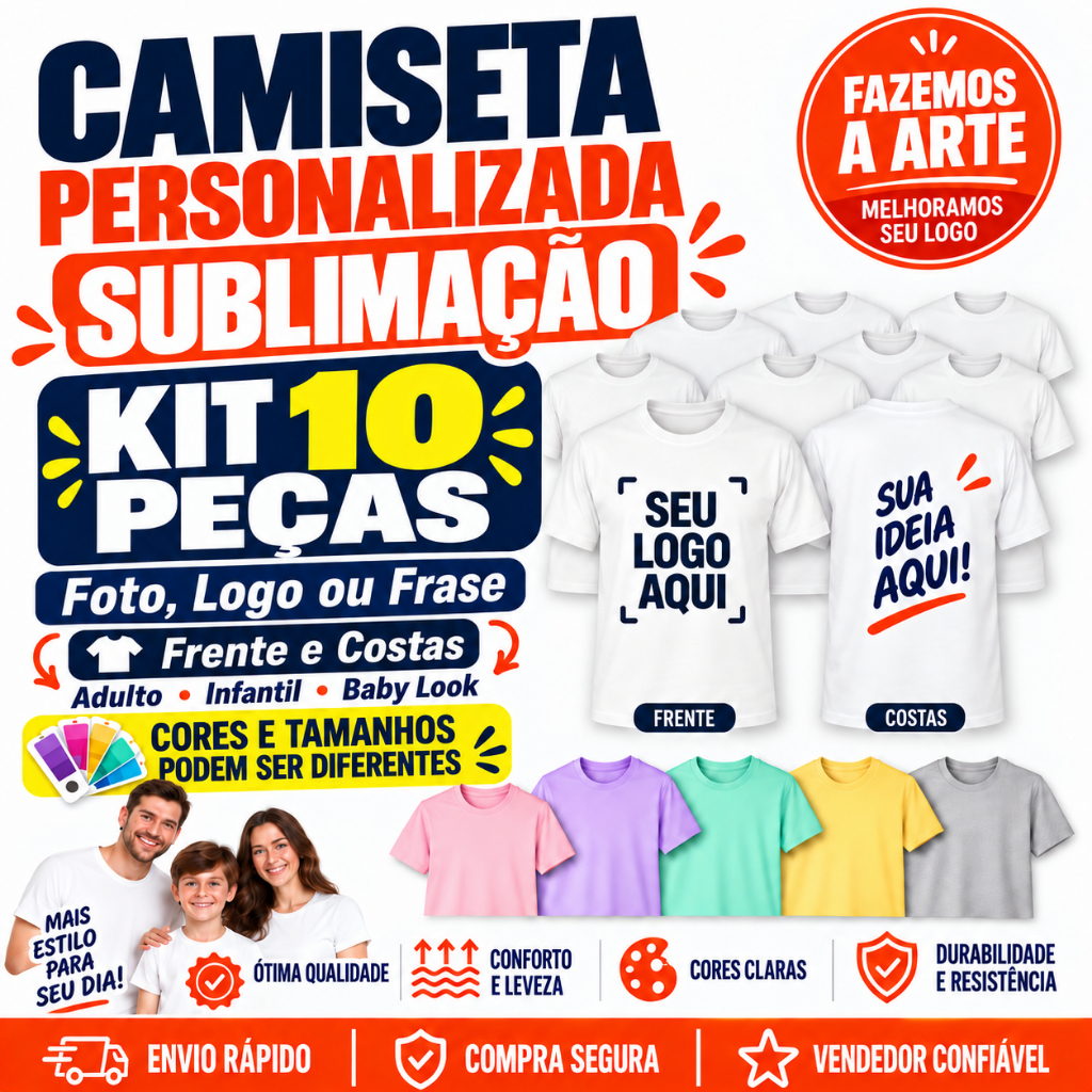 Kit 10 Camisetas Personalizadas sublimação baby look frente e costas logo foto frase empresa festa aniversário P ao GG
