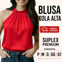 Blusa Feminina Regata Franzido Gola Alta Suplex