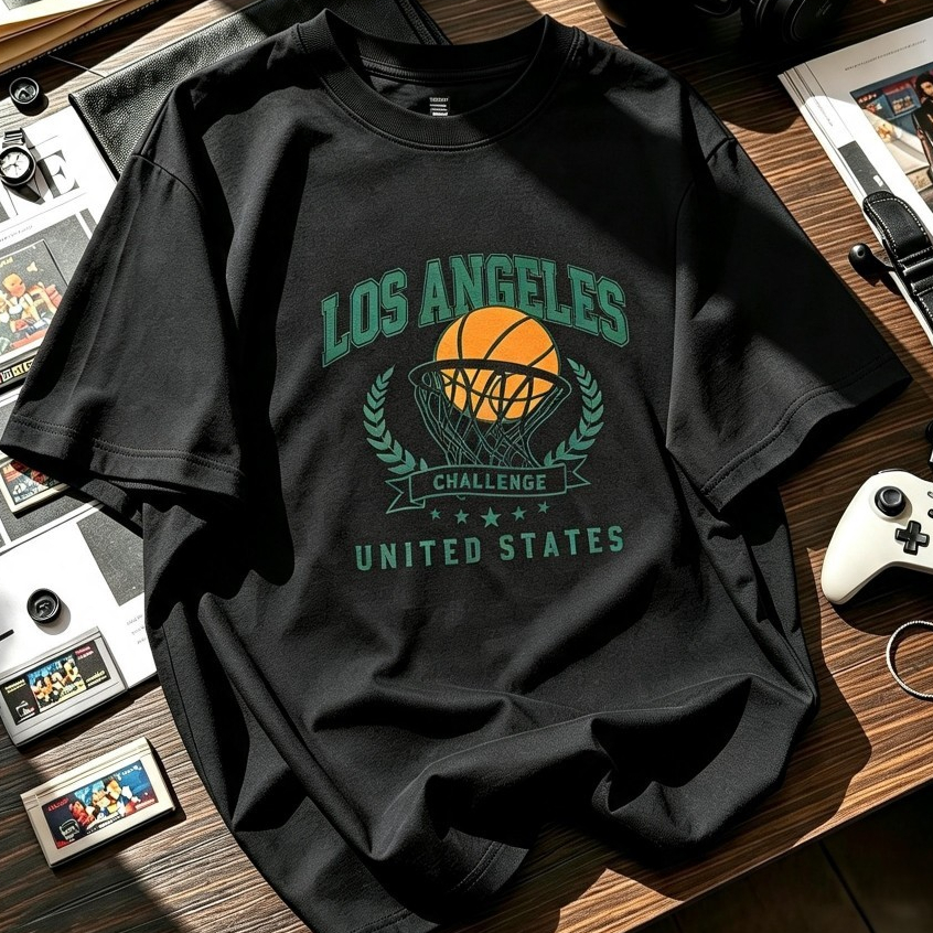Camiseta Infantil Estampada Los Angeles Basquete 100% Algodão Streetwear Menino Camisa Passeio Estilo Blusa Dia a Dia