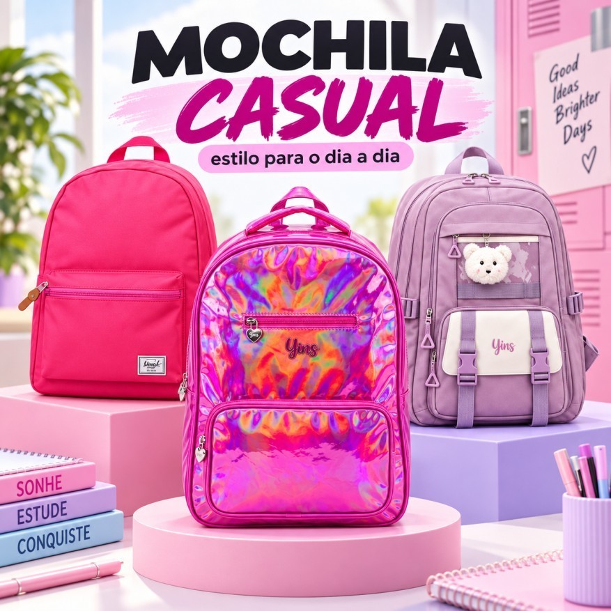 Mochila Escolar Juvenil Casual Grande Capacidade Reforçada Unissex Feminina Masculina Escola Faculdade Dia a Dia Coreano