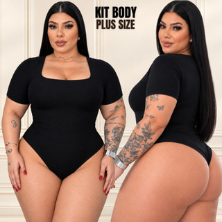 Body plus size decote quadrado modelador roupas plus size feminina manga curta collant