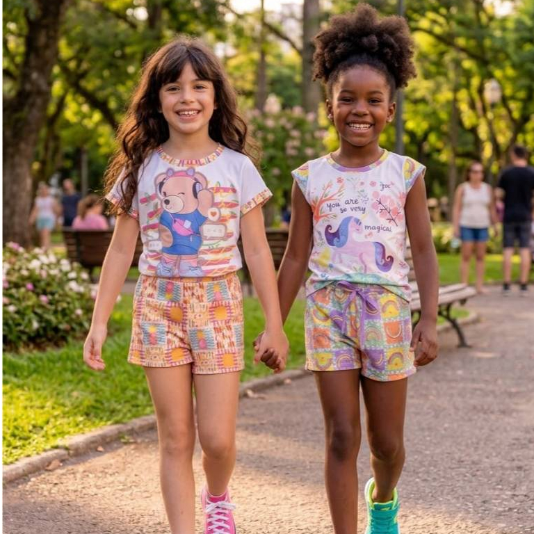 Kit Conjunto Infantil Menina Stitch Moana Personagens 1 ou 3 conjuntos ate 6 peças- Estampas Variadas