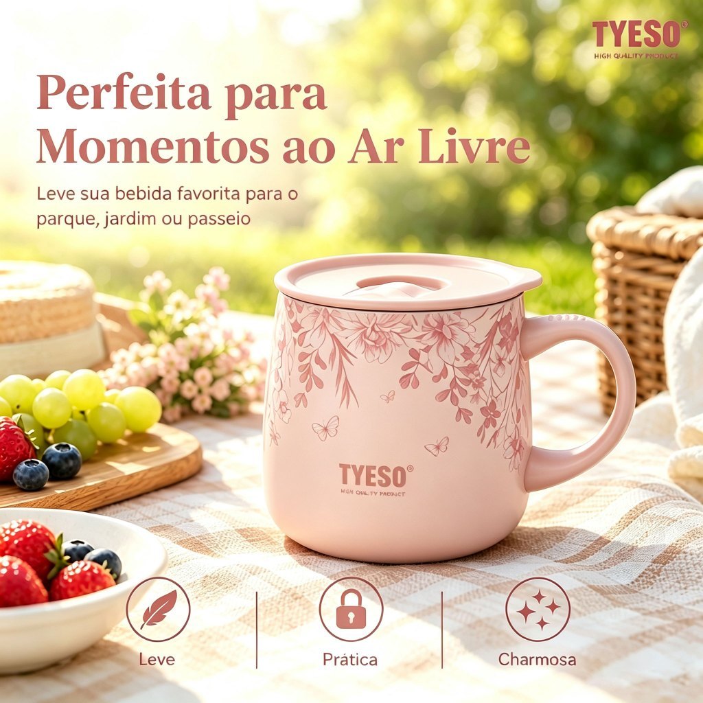 TYESO Caneca Térmica 355ml com Revestimento Interno de Cerâmica e Tampa de Abertura Facilitada -Caneca de alta qualidade