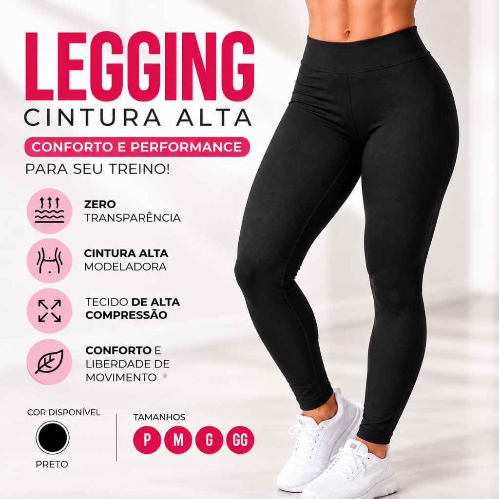 Calça Legging Feminina Academia Fitness Cintura Alta Modeladora Zero Transparência