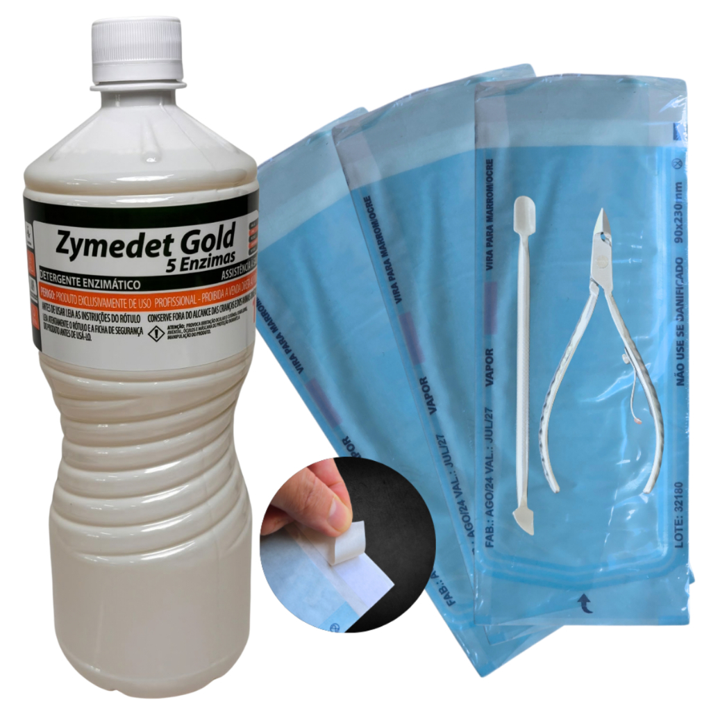 Detergente Enzimático 1L + 100 Envelope Para Esterilização 9x23cm Kit manicure