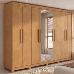 Guarda-roupa Casal Easy Slim 8 Portas Com Espelho e Pés Amendoa Clean