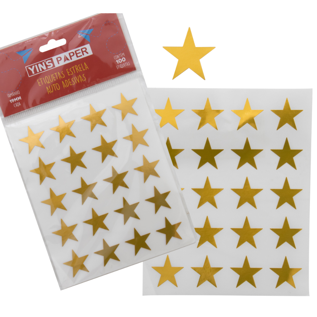 Etiqueta Adesiva Estrela Auto Adesivas Cartela 100 und Yin's Paper Para Decoração Artesanato Scrapbooking