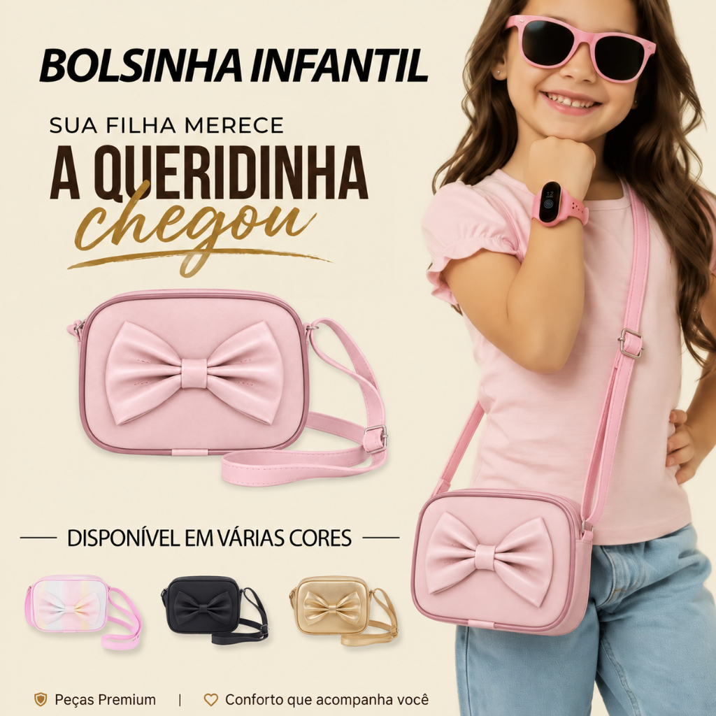 Bolsinha Infantil Transversal com Laço Bolsa Ombro a Ombro Menina Estilosa Premium