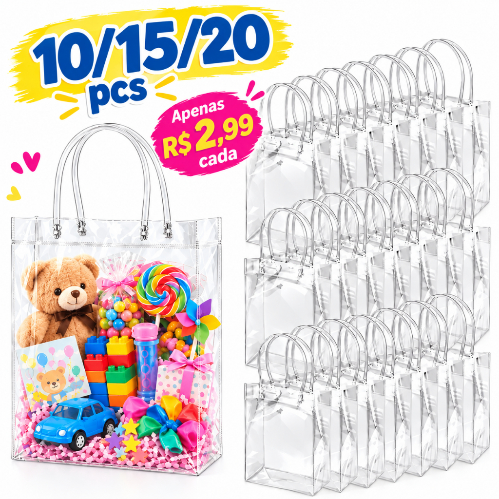 5/10/15 Sacos de Presente PVC Transparente com Alças Reutilizáveis para Dia dos Namorados Festa Junina Aniversário