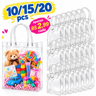 5/10/15 Sacos de Presente PVC Transparente com Alças Reutilizáveis para Dia dos Namorados Festa Junina Aniversário