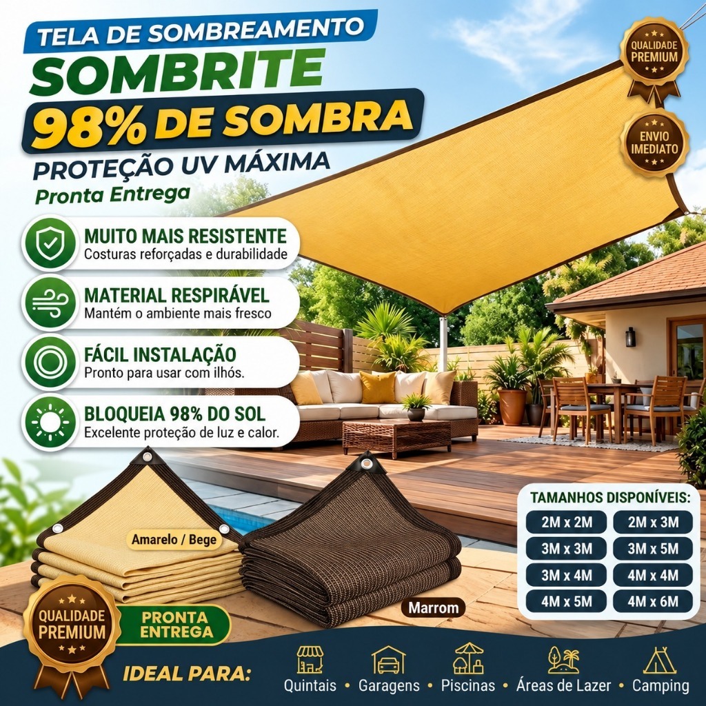 Shade Cloth Tela de Sombreamento 98% para Jardim Garagem Varanda Horta Proteção Solar Chuva Vários Tamanhos