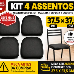 KIT 4 Assentos Retos Almofadados 37,5 x 37,5
