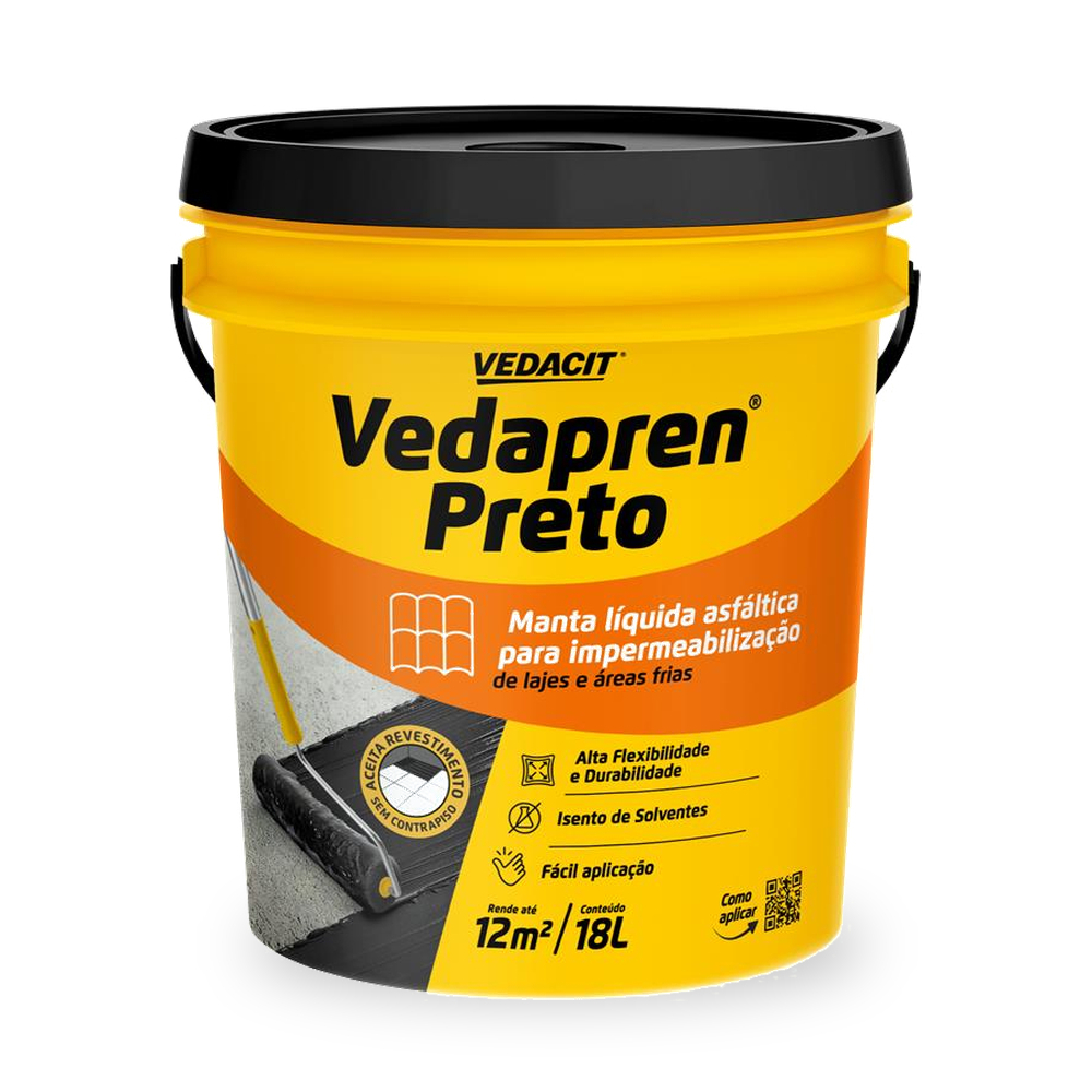 Vedapren Preto Manta Líquida Asfáltica Preta 18L Vedacit Impermeabilizante para Lajes e Áreas Frias