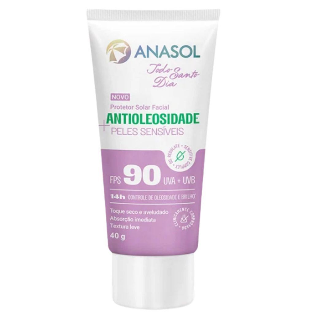 Protetor Solar Facial ANASOL Todo Santo Dia Antioleosidade Peles Sensíveis FPS 90 UVA+UVB 40g