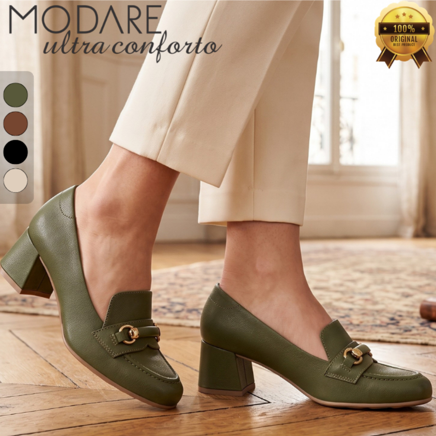 Sapato Modare Ultraconforto Feminino Napa Salto Bloco Baixo Medio Fivela Loafer Floather Original