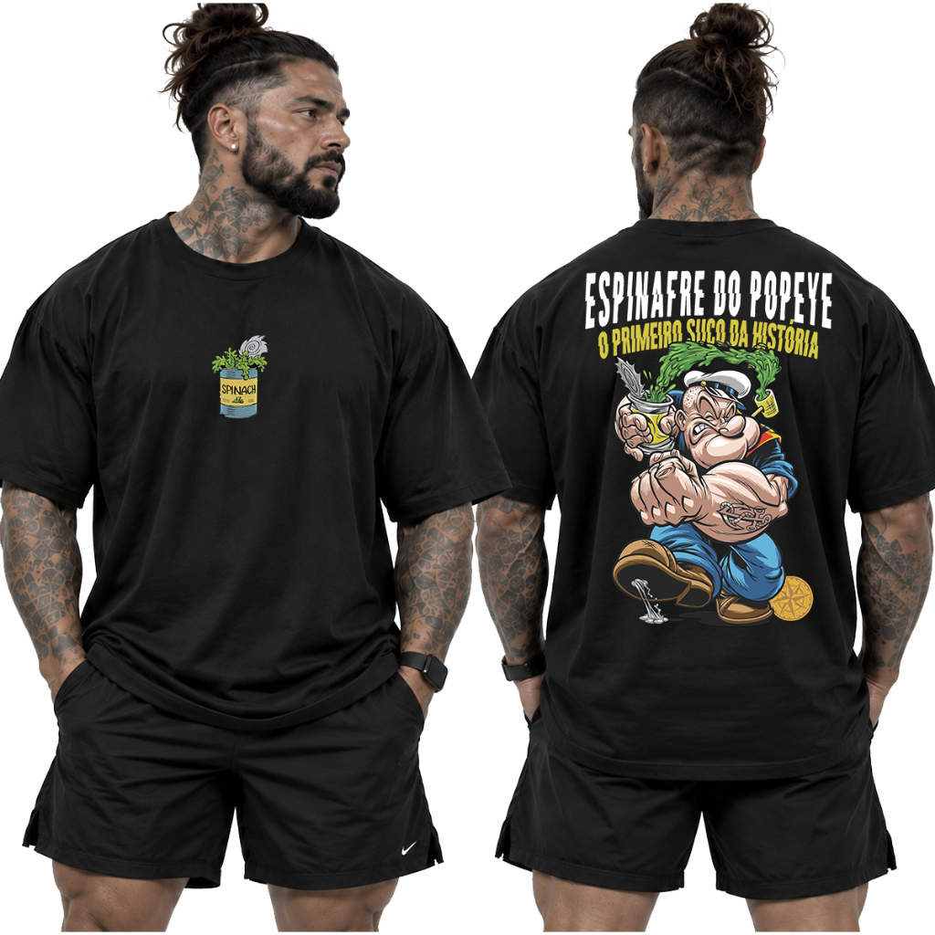 Camiseta Camisa Oversized Popeye Academia Musculação Streetwear Bodybuilder Maromba 100% Algodão