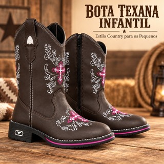 Bota Texana Infantil Menino e Menina Cowboy Country Western Confortável para Rodeio Festa Eventos e Passeios.