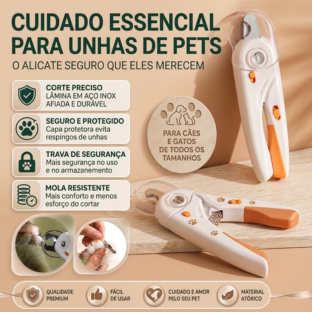 Cortador de Unhas Pet para Cães e Gatos Protetor Anti-Resíduos Integrada Lixa